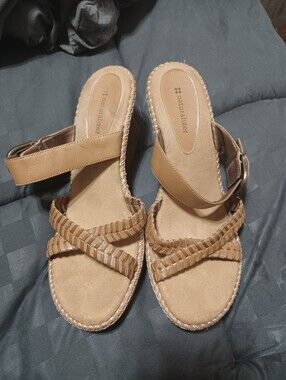 Naturalizer Tan Braided Strap Wedge Sandals